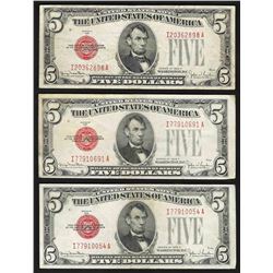 Lot of (3) 1928F $5 Legal Tender Notes