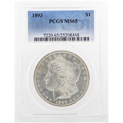 1893 $1 Morgan Silver Dollar Coin PCGS MS65