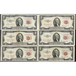 Lot of (6) 1953B $2 Legal Tender Notes