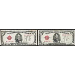 Lot of (2) 1928E $5 Legal Tender Notes