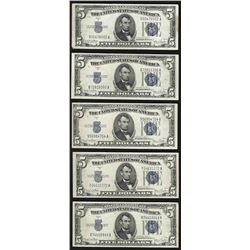 Lot of (5) 1934D $5 Silver Certificate Notes