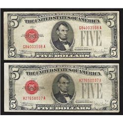Lot of (2) 1928E $5 Legal Tender Notes
