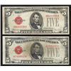 Image 1 : Lot of (2) 1928E $5 Legal Tender Notes