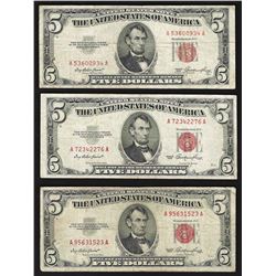 Lot of (3) 1953 $5 Legal Tender Notes