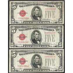 Lot of (3) 1928F $5 Legal Tender Notes