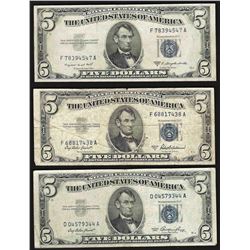 Lot of (3) 1953/A/B $5 Silver Certificate Notes