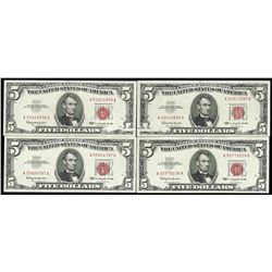 Lot of (4) 1963 $5 Red Seal Legal Tender Notes