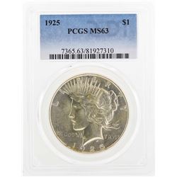 1925 $1 Peace Silver Dollar Coin PCGS MS63