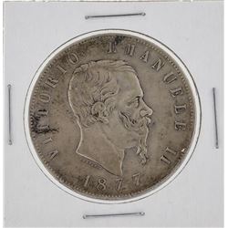 1877 Italy 5 Lira Silver Coin