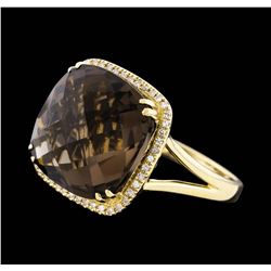 14KT Yellow Gold 8.62ct Smoky Quartz and Diamond Ring
