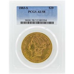 1883-S $20 Liberty Head Double Eagle Gold Coin PCGS AU58