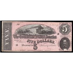 1864 $5 The Confederate States of America Note