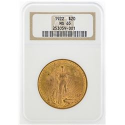 1922 $20 St. Gaudens Double Eagle Gold Coin NGC MS65