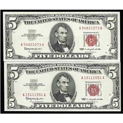 Lot of (2) 1963 $5 Red Seal Legal Tender Notes