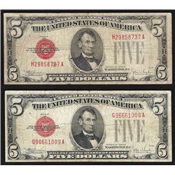 Lot of (2) 1928E $5 Legal Tender Notes