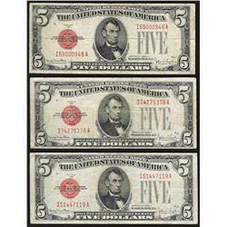Lot of (3) 1928F $5 Legal Tender Notes