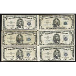 Lot of (6) 1953B $5 Silver Certificate Notes