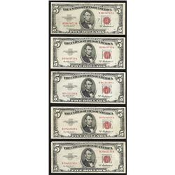 Lot of (5) 1953A $5 Legal Tender Notes