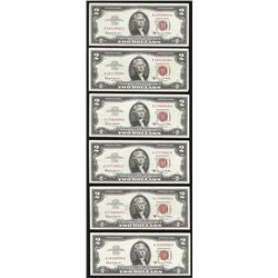 Lot of (6) 1963A $2 Legal Tender Notes
