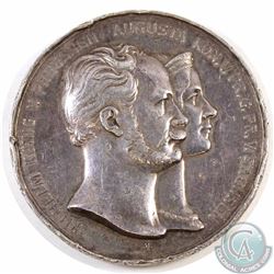 Medallion: Antique German Medal featuring the bust of Wilhelm Konig V. Preussen & Augusta Kon. 1854-