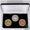 Image 2 : Medallion: 1952-2012 Royal Canadian Numismatic Association 3-coin Silver, Brass & Copper Set Commemo