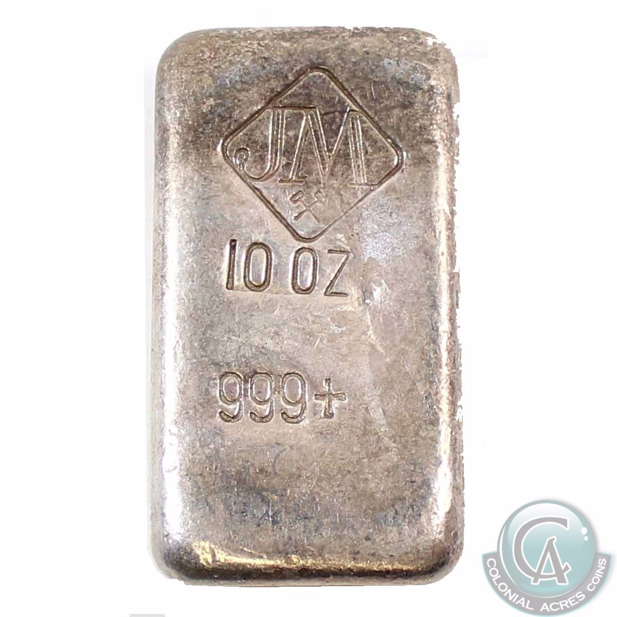 Canada Vintage Johnson Matthey 10 Oz Silver Bar 999 Fine Old Poured Bar With Diamond Logo Large Jm