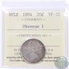 Image 1 : Newfoundland 20-cent 1894 Obverse 1 ICCS Certified VF-30