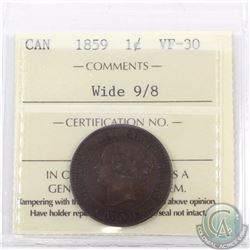 1-cent 1859 Wide 9/8 ICCS Certified VF-30