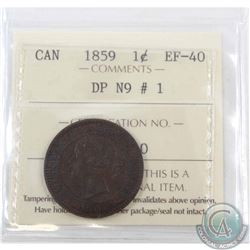 1-cent 1859 DP N9 #1 ICCS Certified EF-40. A Beautiful Lustrous chocolate brown example of a tougher