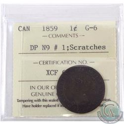 1-cent 1859, DP N9 #1 ICCS Certified G-6 'Scratches'. A tougher Variety among the 1859s. The coin ha