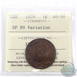 1-cent 1859 DP N9 Variation ICCS Certified AU-50