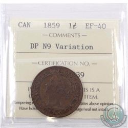 1-cent 1859 DP N9 Variation ICCS Certified EF-40