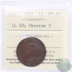 1-cent 1891 SD LL Obverse 3 ICCS Certified EF-45