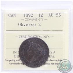 1-cent 1892 Obverse 2 ICCS Certified AU-55