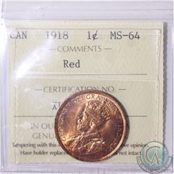 1-cent 1918 ICCS Certified MS-64 Red