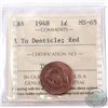 Image 1 : 1-cent 1948 A to Denticle ICCS Certified MS-65 RED! Nice original red coin with approximately 80% fu