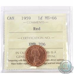 1-cent 1959 ICCS Certified MS-66 Red. Tied for the finest known by ICCS.