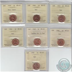 1-cent 1959 Cameo, 1960, 1963, 1964, 1965 LgeBds Blt 5, 1966 & 1968 ICCS Certified MS-65.7pcs