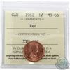 Image 1 : 1-cent 1962 ICCS Certified MS-66 Red
