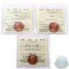Image 1 : 1-cent 1982, 1984 & 1985 Blunt 5 ICCS Certified MS-66 Red. 3pcs