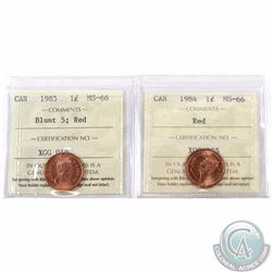 1-cent 1984 & 1985 Blunt 5 ICCS Certified MS-66. 2pcs