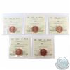 Image 1 : 1-cent 1996, 1997, 1998, 1999 & 2000 ICCS Certified MS-66 Red. 5pcs