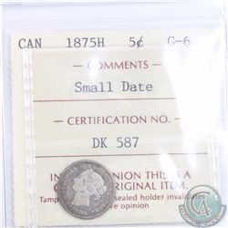 5-cent 1875H Small Date ICCS Certified G-6