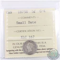 5-cent 1875H Small Date ICCS Certified G-4