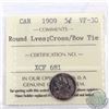 Image 1 : 5-cent 1909 Round Leaves, Cross/Bow Tie ICCS Certified VF-30. A rare variety with approximately 60 c