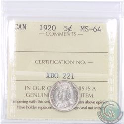 5-cent 1920 ICCS Certified MS-64