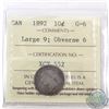 Image 1 : 10-cent 1892 Large 9 Obverse 6 ICCS Certified G-6