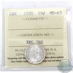 10-cent 1920 ICCS Certified MS-63