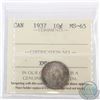 Image 1 : 10-cent 1937 ICCS Certified MS-65. A nice original toned coin with olive green and blue toning throu