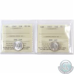 10-cent 1937 & 1940 ICCS Certified MS-64. 2pcs